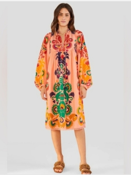 FARM Rio Dresses & Skirts - Farm Rio Amulet Midi Tropical Dress In Peach Size Medium
